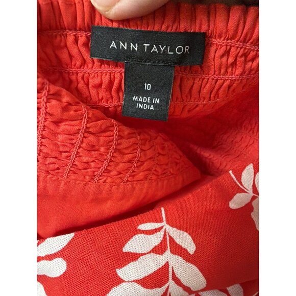 Ann Taylor Red Floral Linen Blend Puff Sleeve Crop Top Blouse Size 10 Boho Chic - Picture 2 of 8